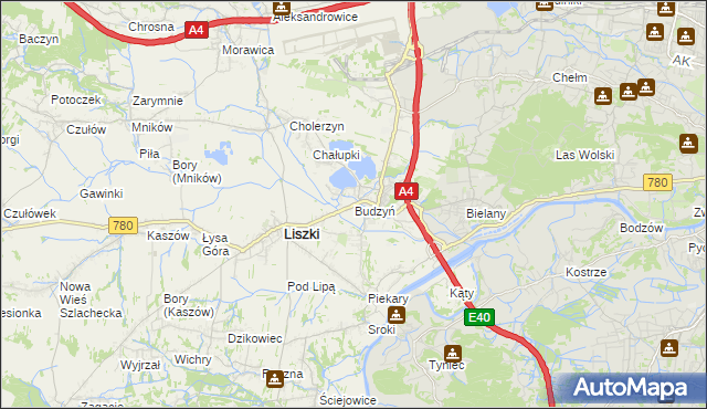 mapa Budzyń gmina Liszki, Budzyń gmina Liszki na mapie Targeo