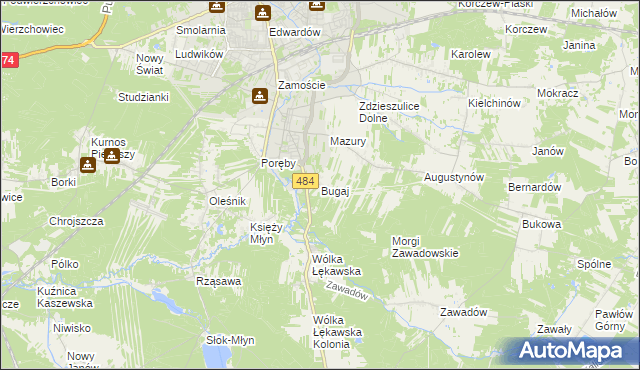 mapa Bugaj gmina Bełchatów, Bugaj gmina Bełchatów na mapie Targeo