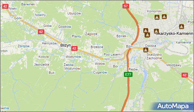 mapa Bugaj gmina Bliżyn, Bugaj gmina Bliżyn na mapie Targeo