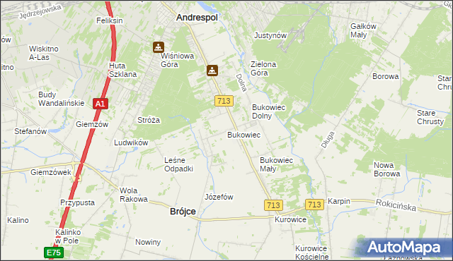 mapa Bukowiec gmina Brójce, Bukowiec gmina Brójce na mapie Targeo