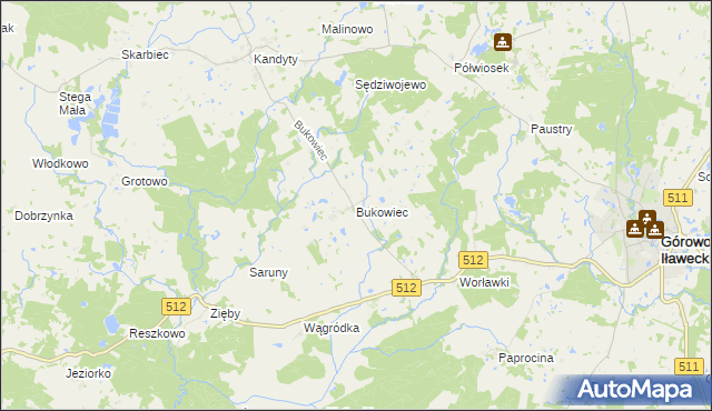 mapa Bukowiec gmina Górowo Iławeckie, Bukowiec gmina Górowo Iławeckie na mapie Targeo