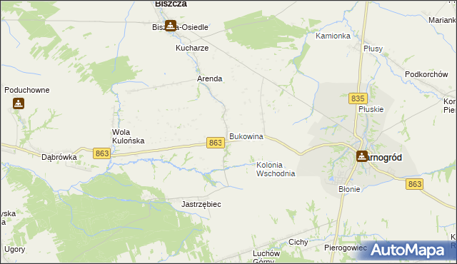 mapa Bukowina gmina Biszcza, Bukowina gmina Biszcza na mapie Targeo