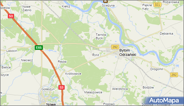 mapa Bycz gmina Bytom Odrzański, Bycz gmina Bytom Odrzański na mapie Targeo