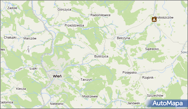 mapa Bystrzyca gmina Wleń, Bystrzyca gmina Wleń na mapie Targeo