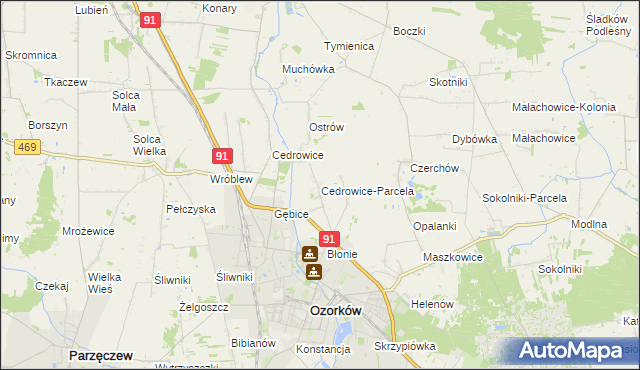 mapa Cedrowice-Parcela, Cedrowice-Parcela na mapie Targeo