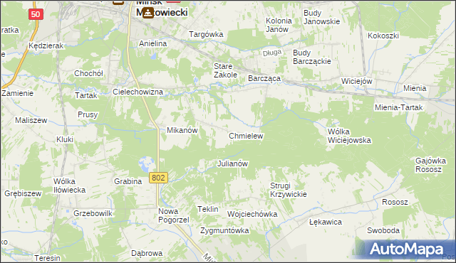 mapa Chmielew gmina Mińsk Mazowiecki, Chmielew gmina Mińsk Mazowiecki na mapie Targeo