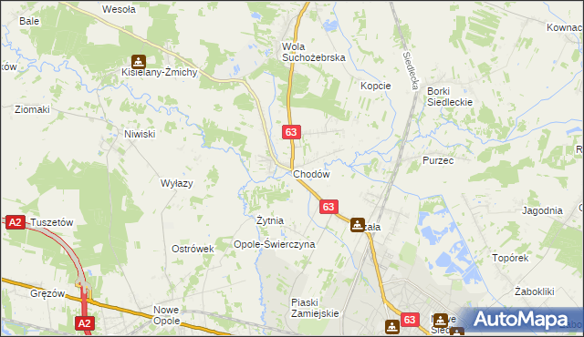 mapa Chodów gmina Siedlce, Chodów gmina Siedlce na mapie Targeo