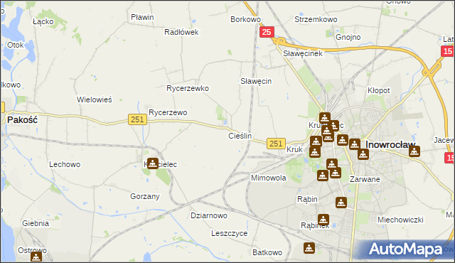 mapa Cieślin gmina Inowrocław, Cieślin gmina Inowrocław na mapie Targeo