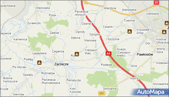 mapa Cieszacin Mały, Cieszacin Mały na mapie Targeo