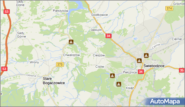 mapa Cieszów gmina Stare Bogaczowice, Cieszów gmina Stare Bogaczowice na mapie Targeo