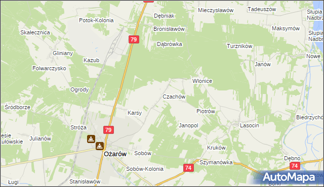 mapa Czachów gmina Ożarów, Czachów gmina Ożarów na mapie Targeo