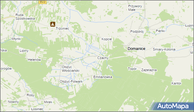 mapa Czachy gmina Domanice, Czachy gmina Domanice na mapie Targeo