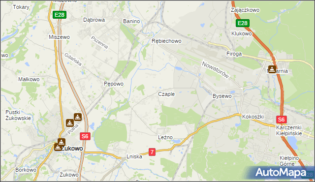 mapa Czaple gmina Żukowo, Czaple gmina Żukowo na mapie Targeo