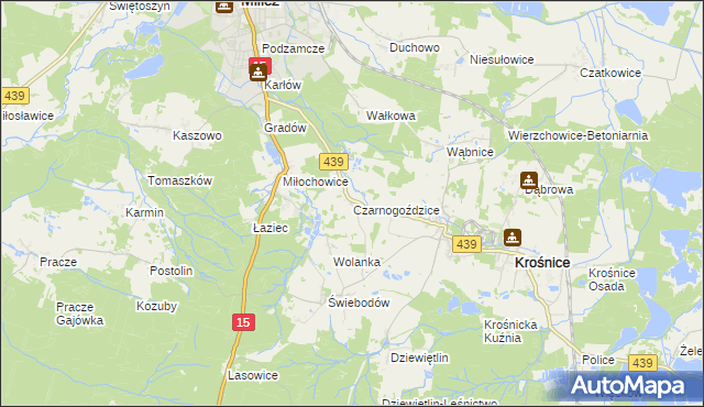 mapa Czarnogoździce, Czarnogoździce na mapie Targeo