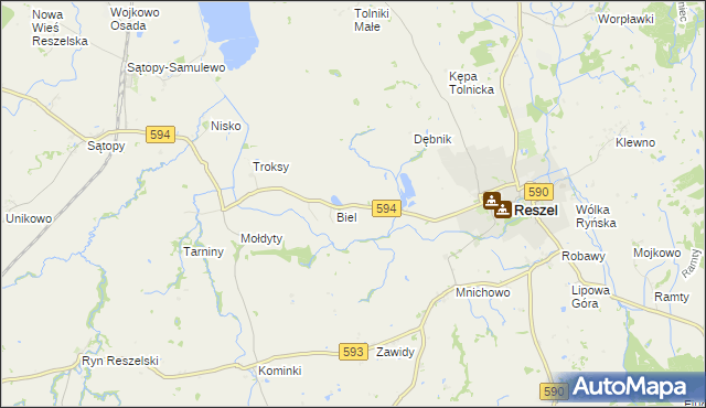 mapa Czarnowiec gmina Reszel, Czarnowiec gmina Reszel na mapie Targeo