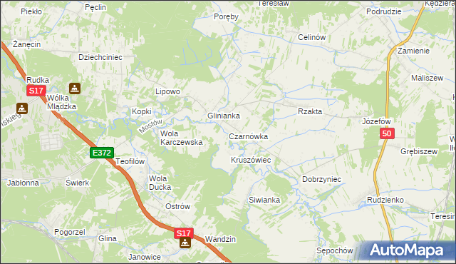 mapa Czarnówka gmina Wiązowna, Czarnówka gmina Wiązowna na mapie Targeo