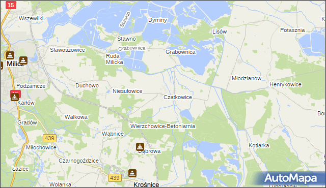 mapa Czatkowice gmina Milicz, Czatkowice gmina Milicz na mapie Targeo