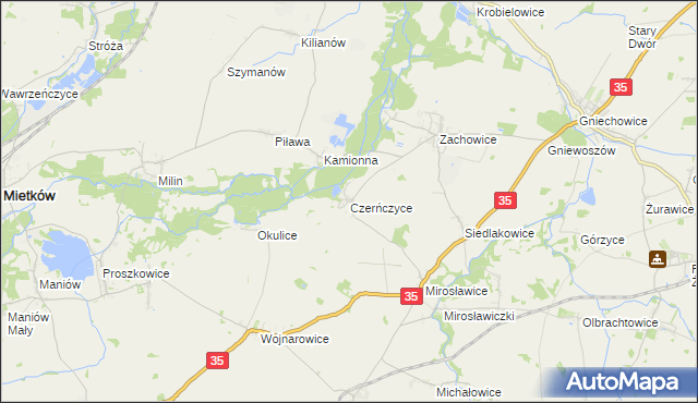 mapa Czerńczyce gmina Kąty Wrocławskie, Czerńczyce gmina Kąty Wrocławskie na mapie Targeo