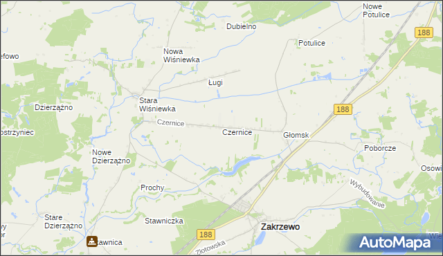 mapa Czernice gmina Zakrzewo, Czernice gmina Zakrzewo na mapie Targeo