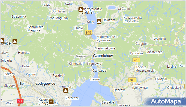 mapa Czernichów powiat żywiecki, Czernichów powiat żywiecki na mapie Targeo