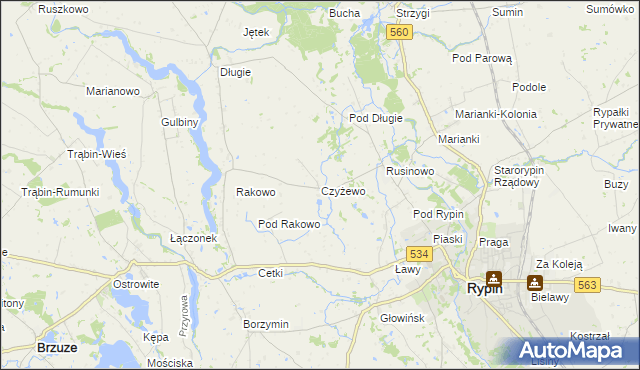 mapa Czyżewo gmina Rypin, Czyżewo gmina Rypin na mapie Targeo