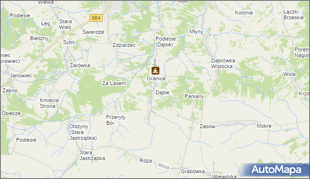 mapa Dąbie gmina Radomyśl Wielki, Dąbie gmina Radomyśl Wielki na mapie Targeo