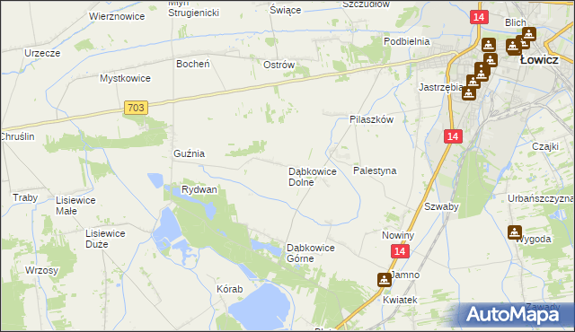 mapa Dąbkowice Dolne, Dąbkowice Dolne na mapie Targeo