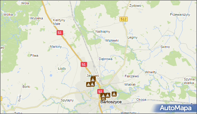 mapa Dąbrowa gmina Bartoszyce, Dąbrowa gmina Bartoszyce na mapie Targeo