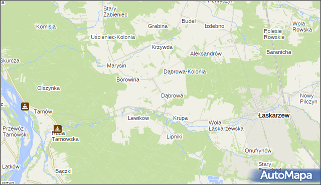 mapa Dąbrowa gmina Łaskarzew, Dąbrowa gmina Łaskarzew na mapie Targeo