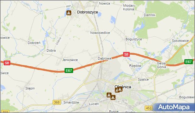 mapa Dąbrowa gmina Oleśnica, Dąbrowa gmina Oleśnica na mapie Targeo