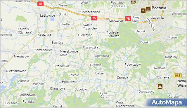 mapa Dąbrowica gmina Bochnia, Dąbrowica gmina Bochnia na mapie Targeo