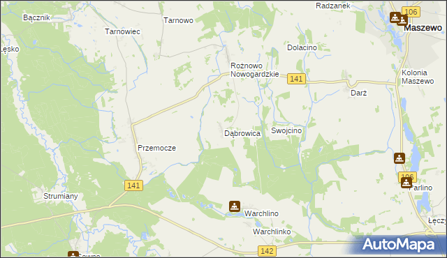 mapa Dąbrowica gmina Maszewo, Dąbrowica gmina Maszewo na mapie Targeo