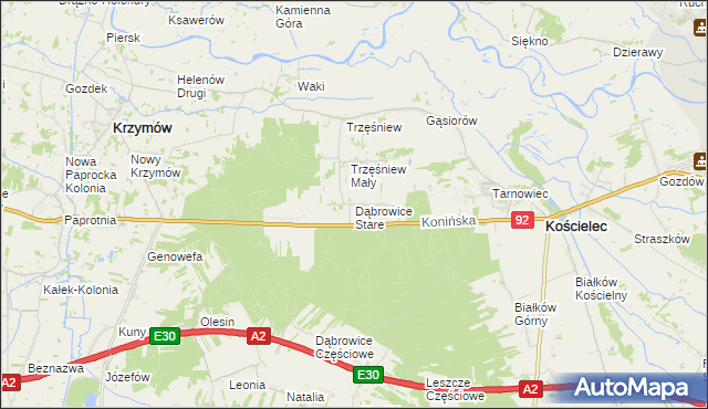 mapa Dąbrowice Stare, Dąbrowice Stare na mapie Targeo