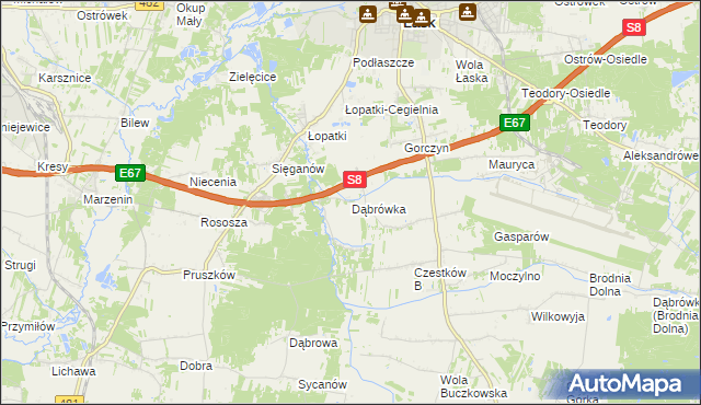 mapa Dąbrówka gmina Buczek, Dąbrówka gmina Buczek na mapie Targeo