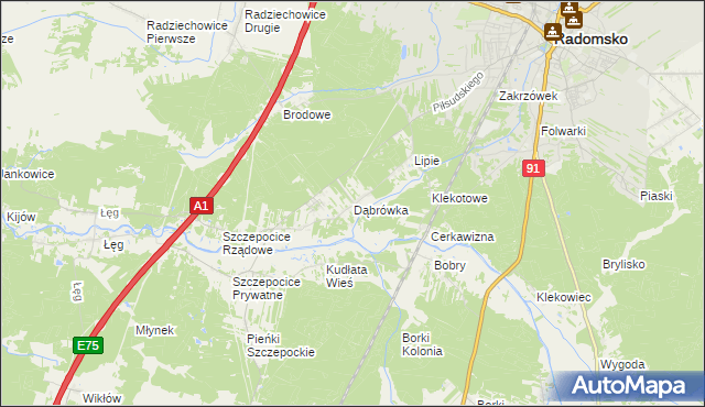 mapa Dąbrówka gmina Radomsko, Dąbrówka gmina Radomsko na mapie Targeo