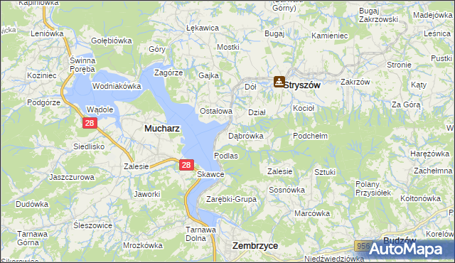 mapa Dąbrówka gmina Stryszów, Dąbrówka gmina Stryszów na mapie Targeo