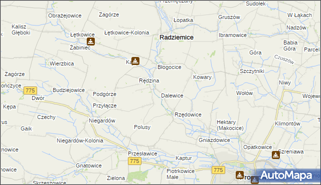 mapa Dalewice, Dalewice na mapie Targeo