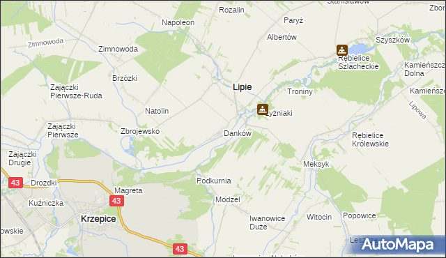 mapa Danków gmina Lipie, Danków gmina Lipie na mapie Targeo