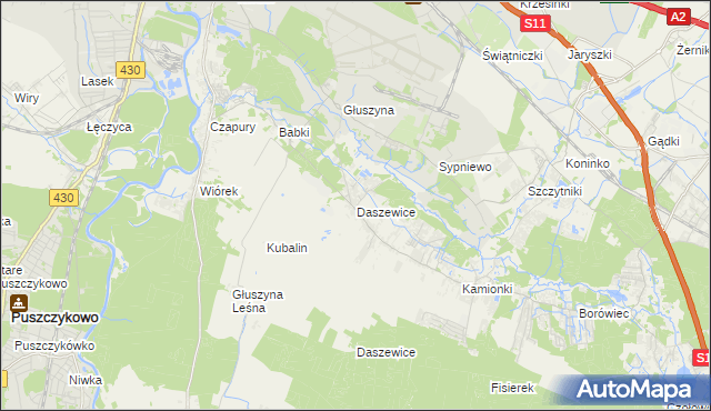 mapa Daszewice gmina Mosina, Daszewice gmina Mosina na mapie Targeo