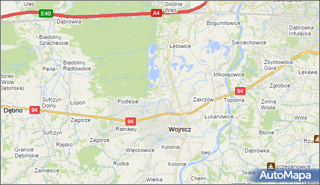 mapa Dębina Zakrzowska, Dębina Zakrzowska na mapie Targeo