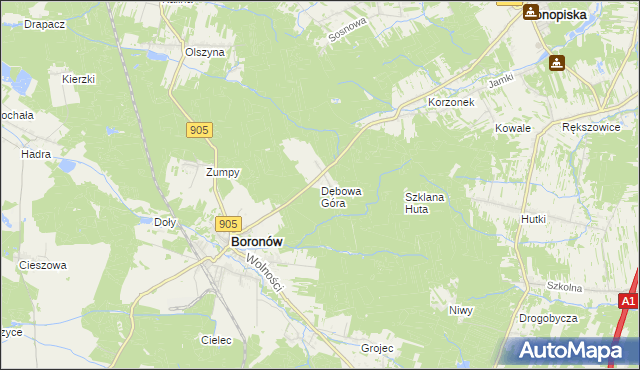 mapa Dębowa Góra gmina Boronów, Dębowa Góra gmina Boronów na mapie Targeo