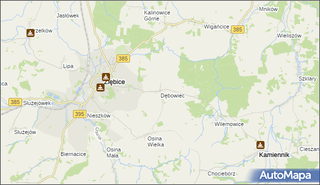 mapa Dębowiec gmina Ziębice, Dębowiec gmina Ziębice na mapie Targeo