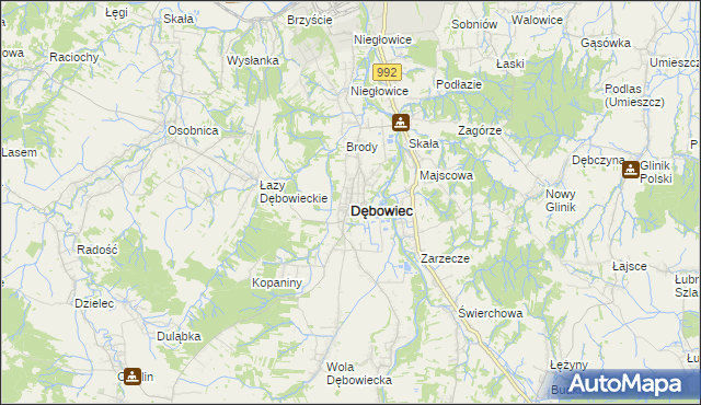 mapa Dębowiec powiat jasielski, Dębowiec powiat jasielski na mapie Targeo