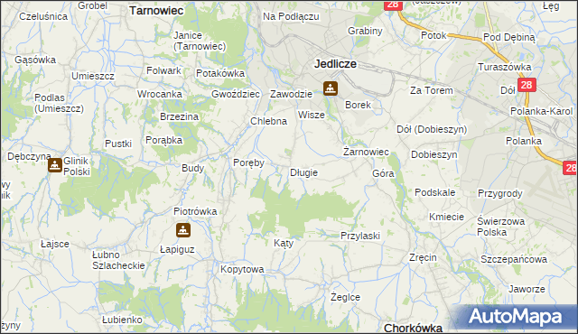 mapa Długie gmina Jedlicze, Długie gmina Jedlicze na mapie Targeo