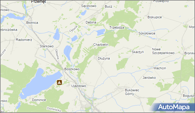 mapa Dłużyna gmina Włoszakowice, Dłużyna gmina Włoszakowice na mapie Targeo
