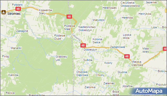 mapa Dobieszyn gmina Stromiec, Dobieszyn gmina Stromiec na mapie Targeo