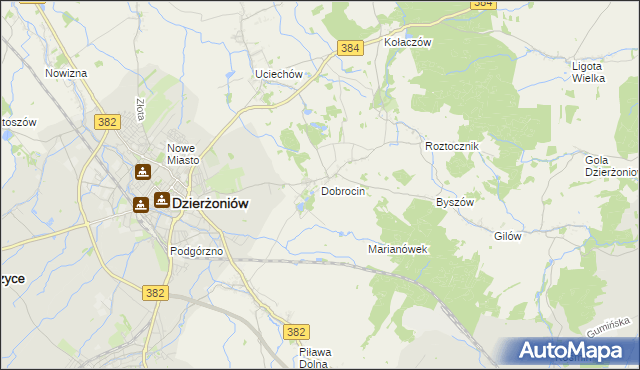 mapa Dobrocin gmina Dzierżoniów, Dobrocin gmina Dzierżoniów na mapie Targeo