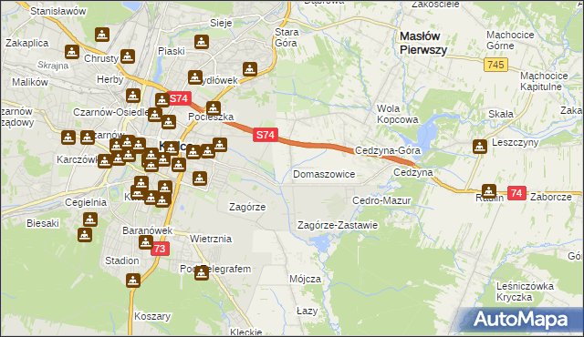 mapa Domaszowice gmina Masłów, Domaszowice gmina Masłów na mapie Targeo