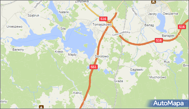 mapa Dorotowo gmina Stawiguda, Dorotowo gmina Stawiguda na mapie Targeo