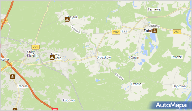 mapa Droszków gmina Zabór, Droszków gmina Zabór na mapie Targeo